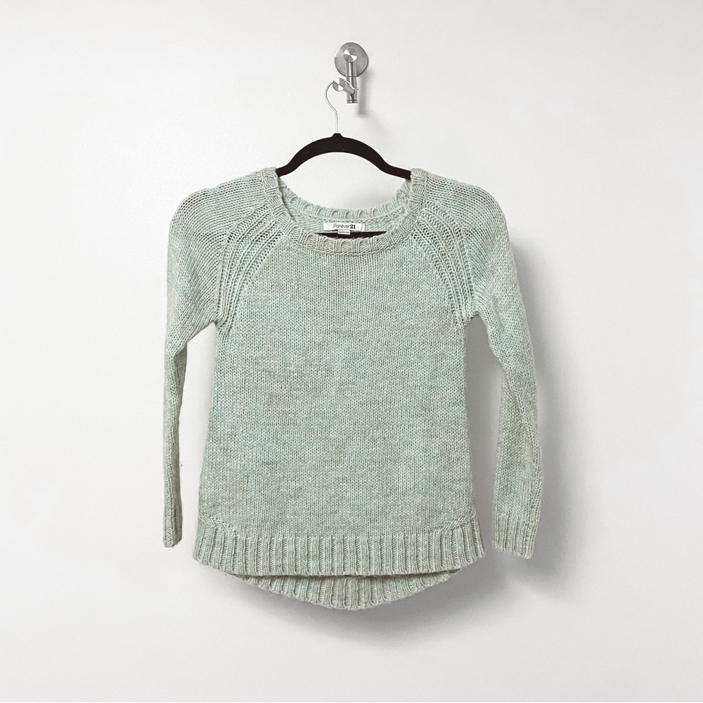 Forever 21 Alpaca Casual Chic Wool Blend Knit Sweater Pastel Blue Green